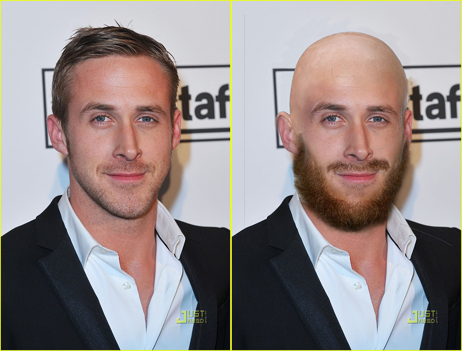 A Photoshop picture of Ryan Gosling with a beard.