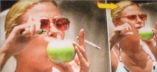Charlize Theron Smokes From Apple Bong
