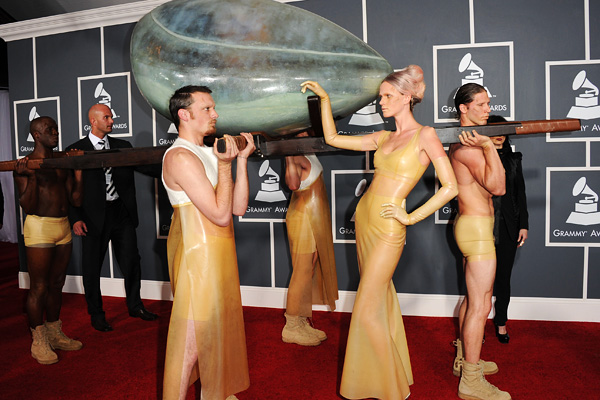 lady gaga in an egg at the grammys