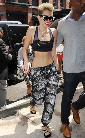Miley Cyrus fur sandals